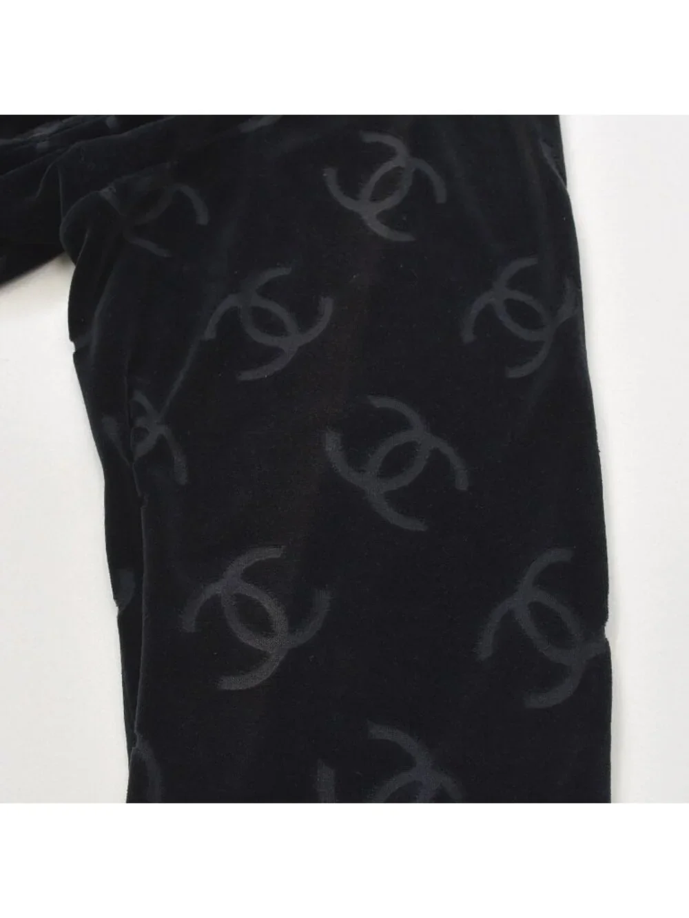 Chanel Jacket Cardigan Vintage CC Logo Coco Buttons Velour Black Silver 40
